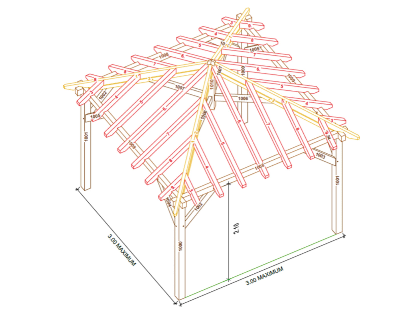 Oak Framed Gazebo Kit E05 - 3m square, 115mm Posts