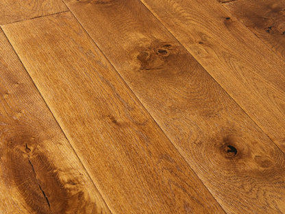 Blenheim Oak Hand Scraped, Distressed, Cognac stained & Oiled Multi-ply Oak Flooring