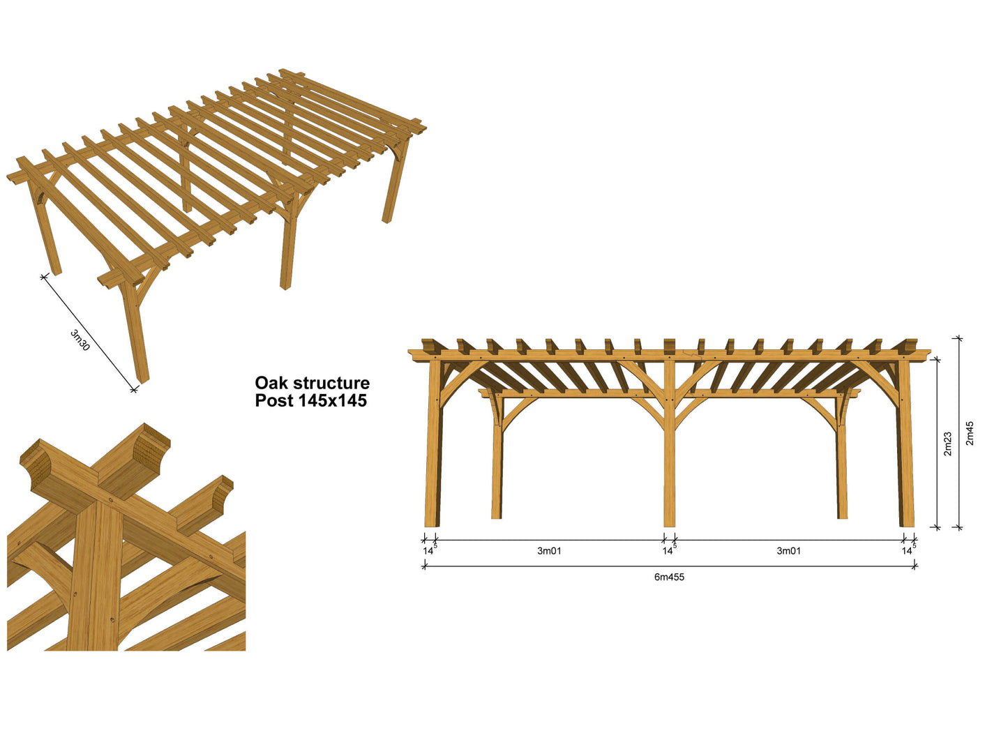 2 Bay Oak Framed Pergola