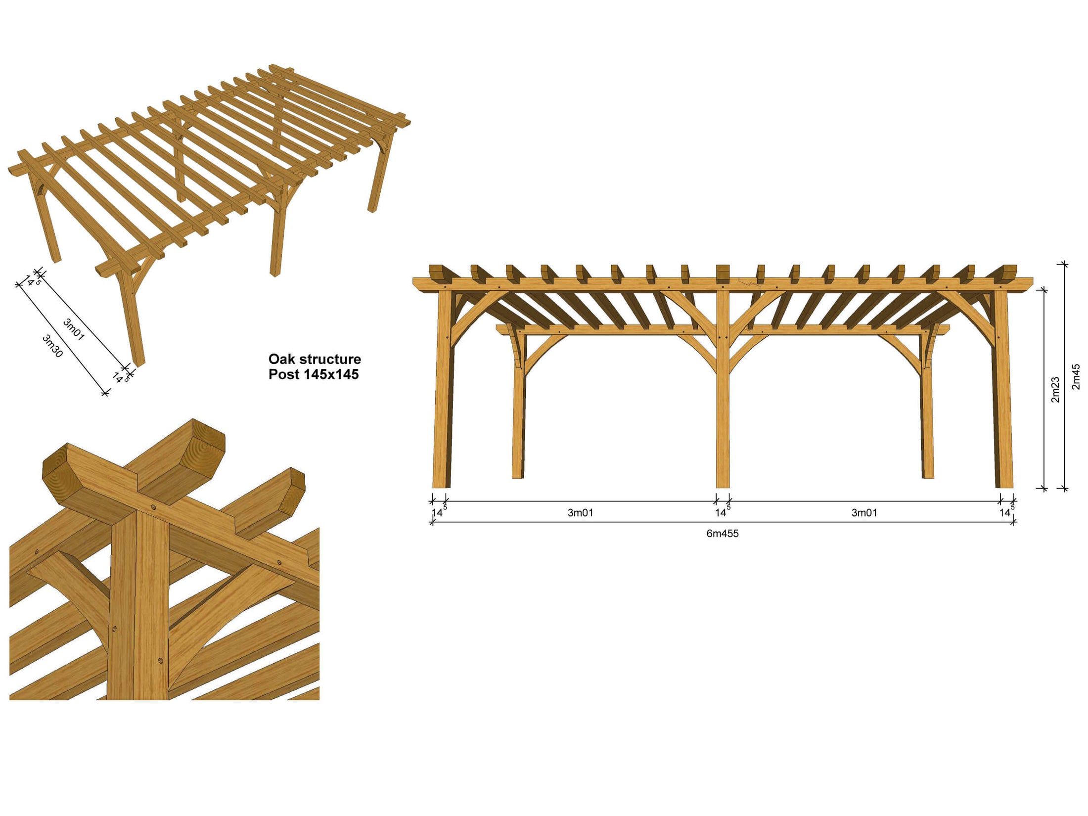 Oak Framed Pergola 2 Bay 6.45m x 3.3m DIY Self Build Kit