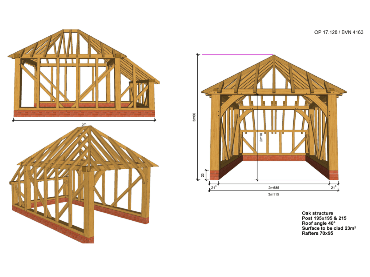 Oak Framed Garage Kit C01 - 1 Bay Full Hip & Catslide