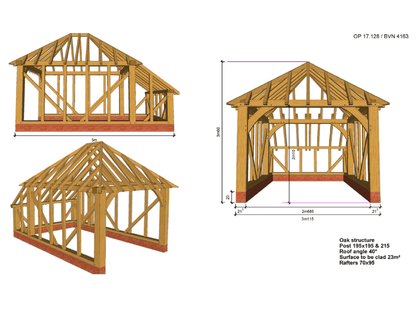 Oak Framed Garage Kit C01 - 1 Bay Full Hip & Catslide