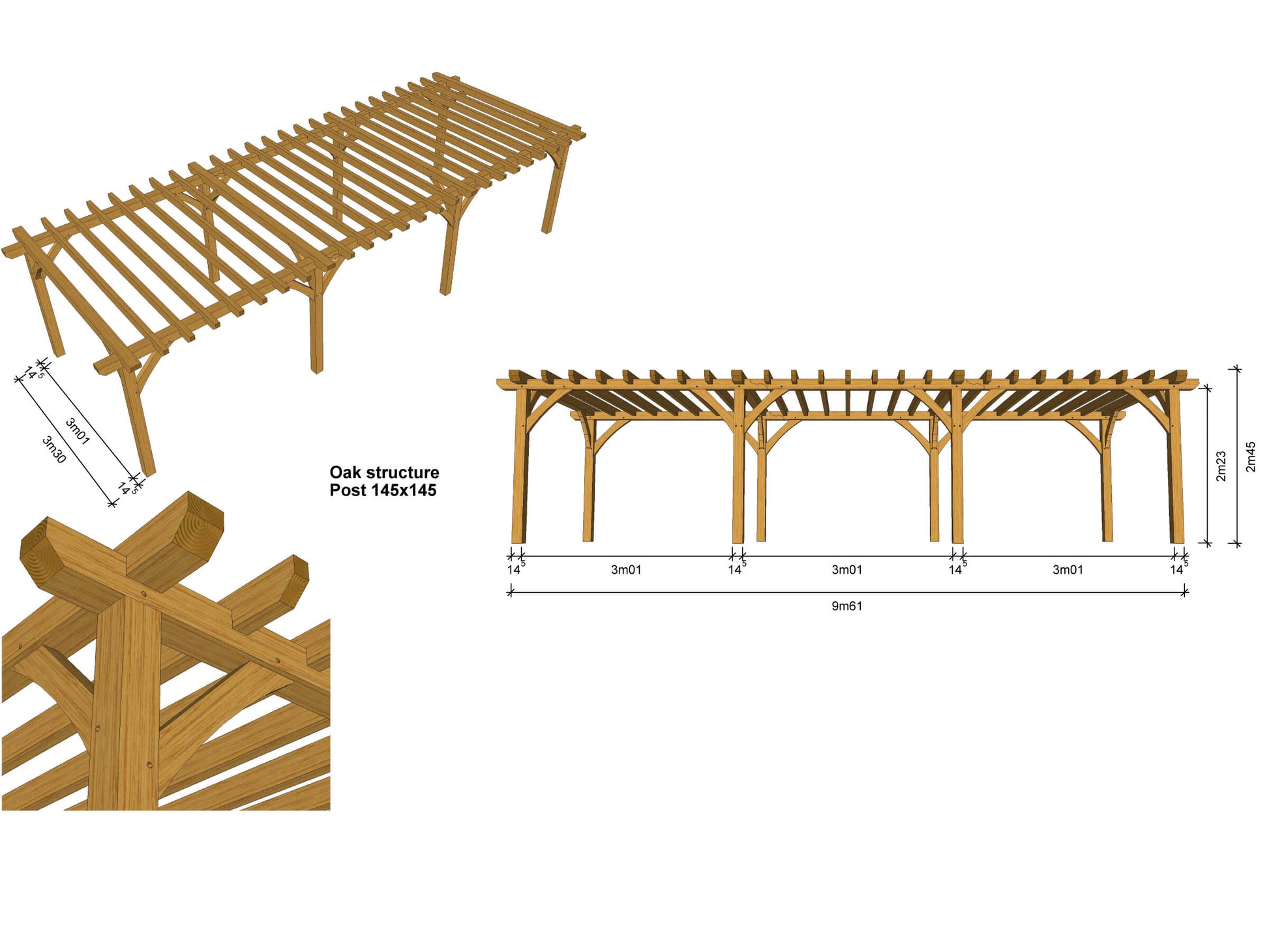 3 Bay Pergola - Square Ends