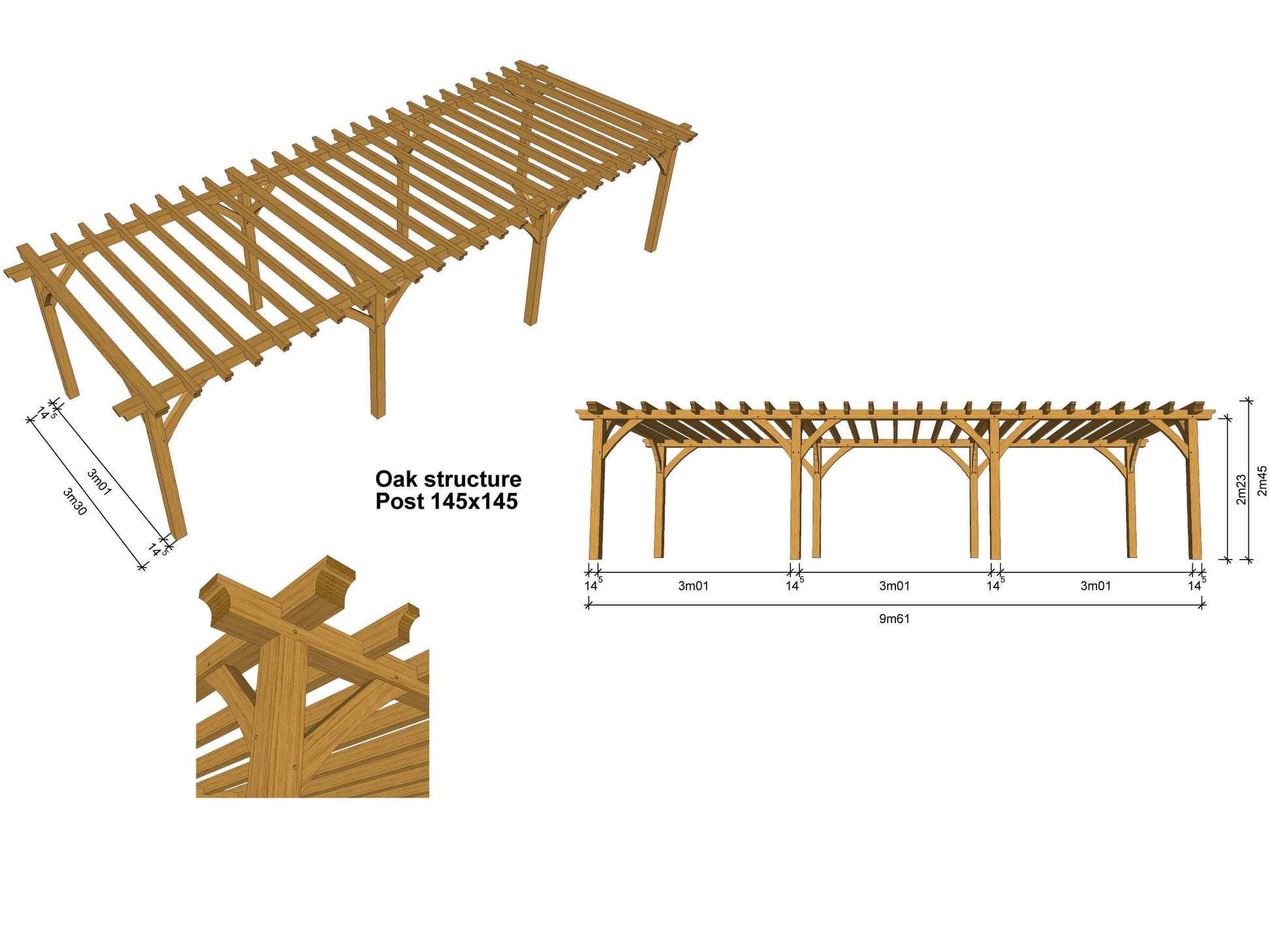 3 Bay Pergola - Detailed Ends