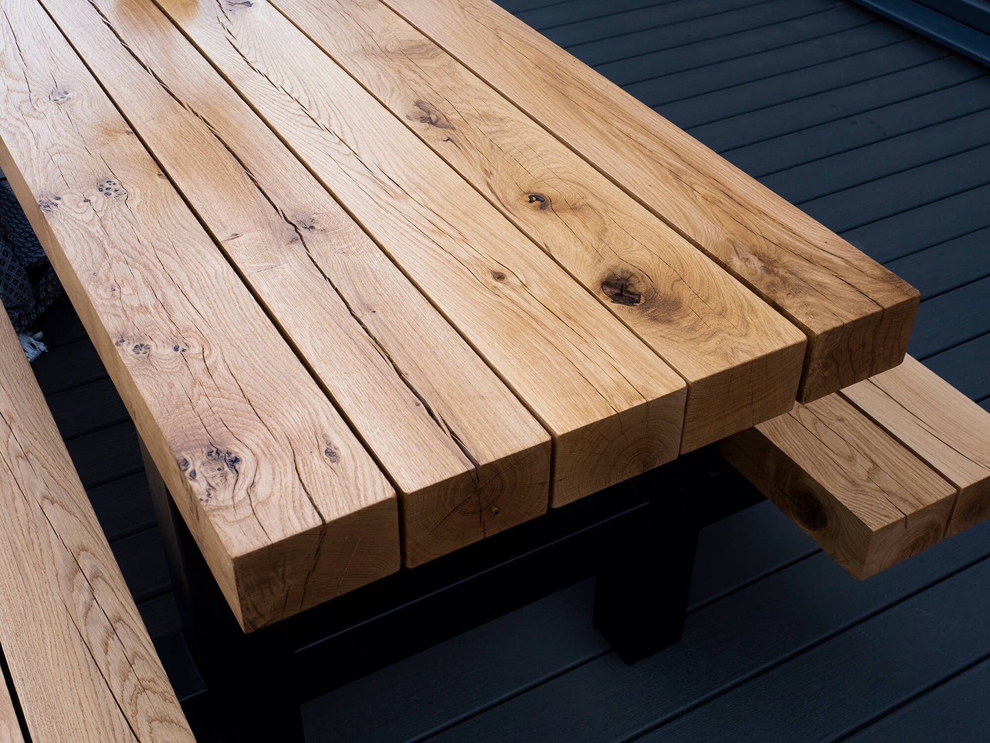 Cantilever Oak Beam and Steel Outdoor Table - Oiled