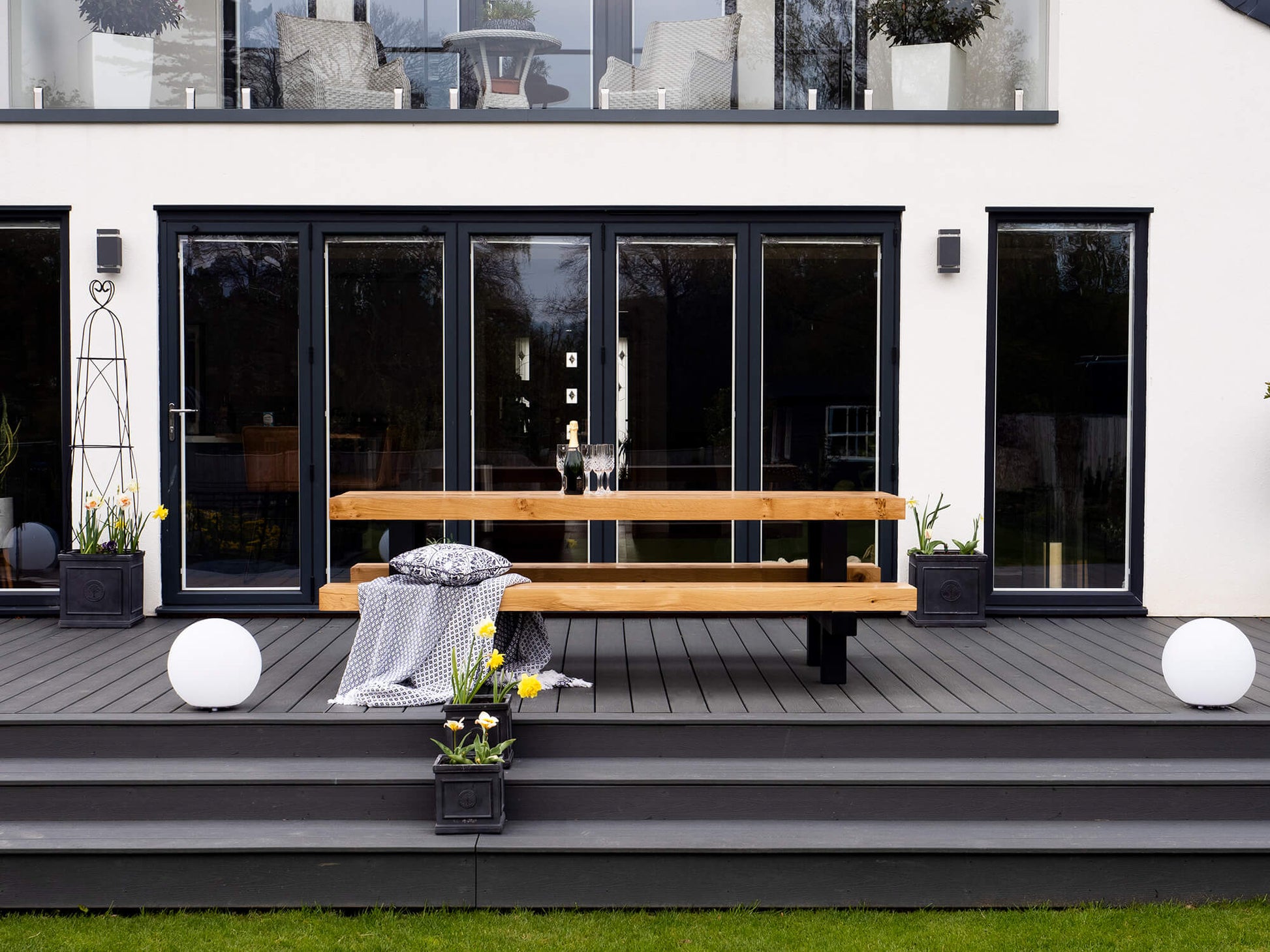 Outdoor Oak and Steel Dining Table - Oiled