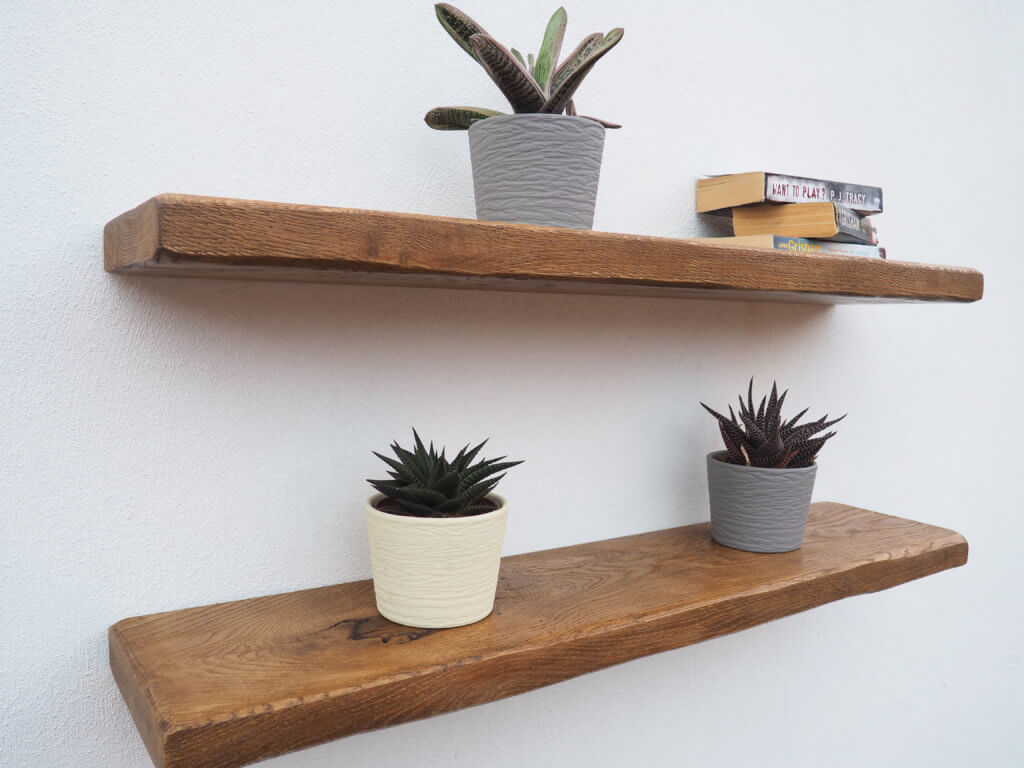 Rustic Oak Floating Shelf *Aged* for Plasterboard Walls - 32mm thick