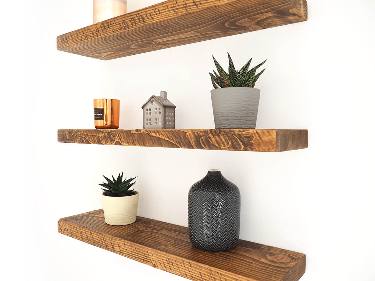 Rustic Wood Floating Shelf - Rugger Brown Finish