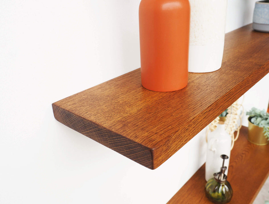 Solid Oak Floating Shelf for Plasterboard Walls - 32mm thick
