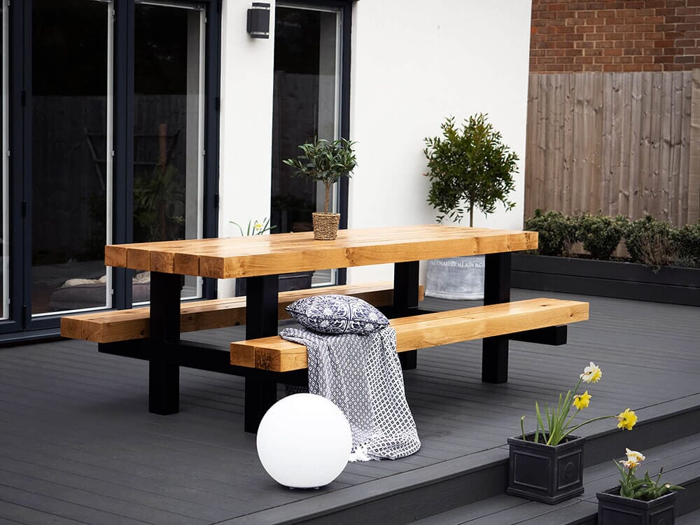 Cantilever Oak Beam and Steel Outdoor Table