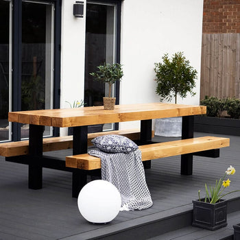 Cantilever Oak Beam and Steel Outdoor Table